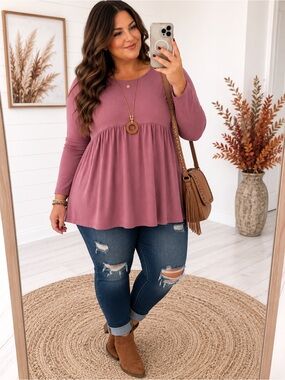 ZENANA Dusty Rose Babydoll Top 1X